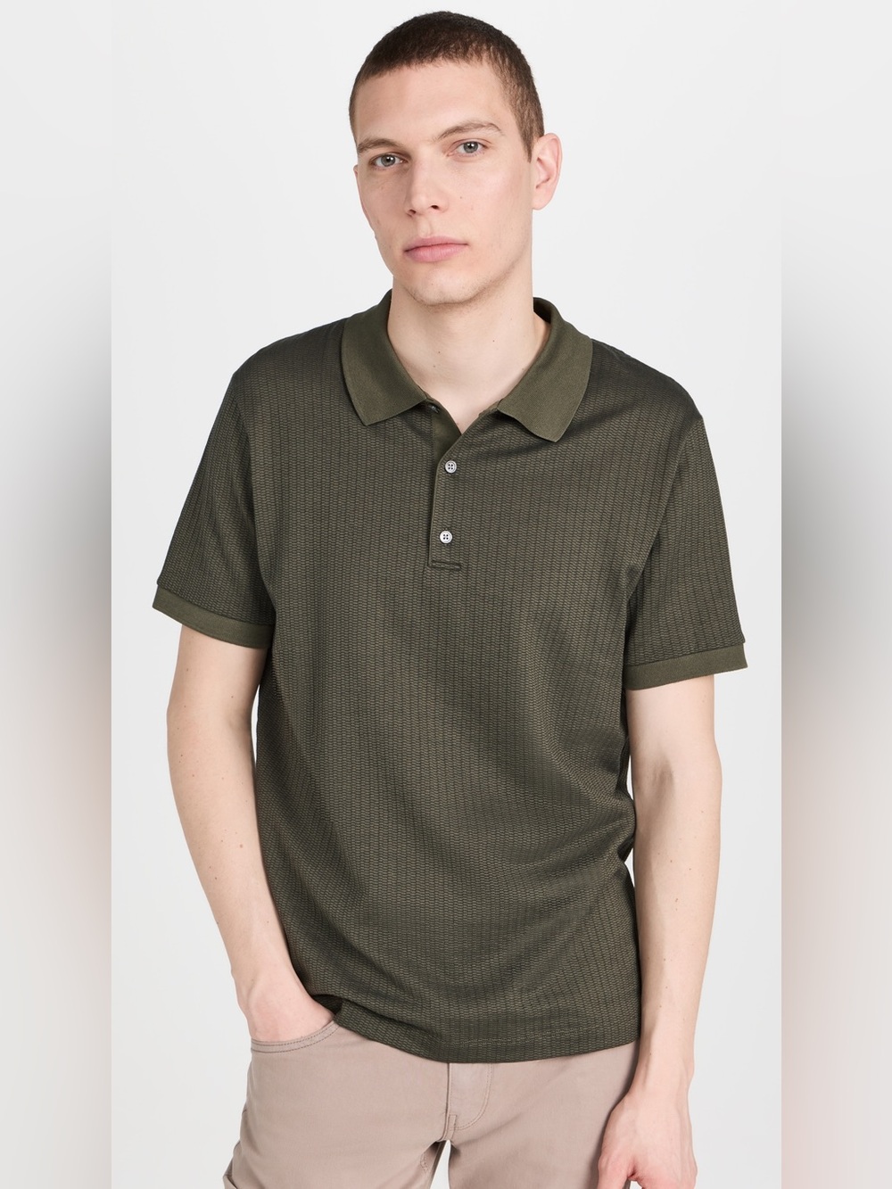 Theory Olive Green Short-Sleeve Polo Cotton Blend Size Medium